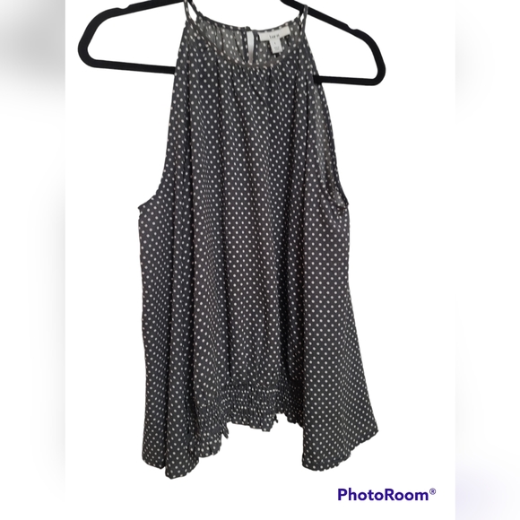 Bar III Cold Shoulder Women's Blouse Gray Size L Polka Dot - Picture 3 of 7